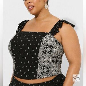 Torrid Challis Smocked Ruffle Trim Crop Top NWT Size 2X